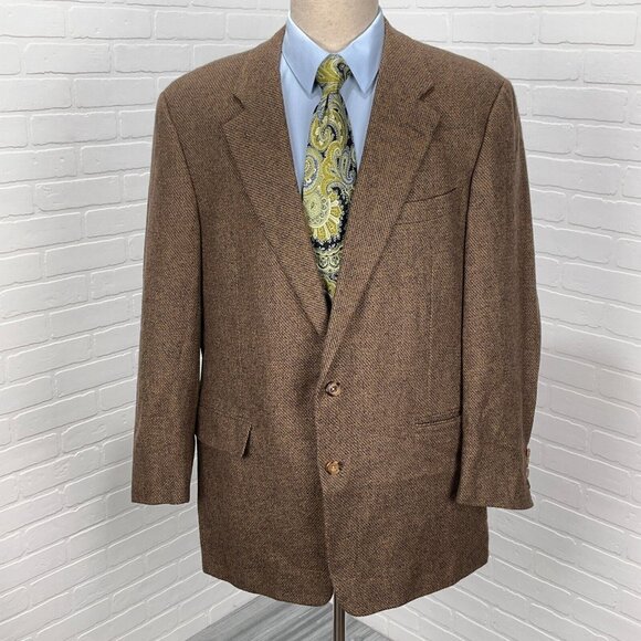 Hickey Freeman Blazer Men 44L Brown Multi Bespoke Canterbury Lambswool USA VTG - Picture 2 of 14